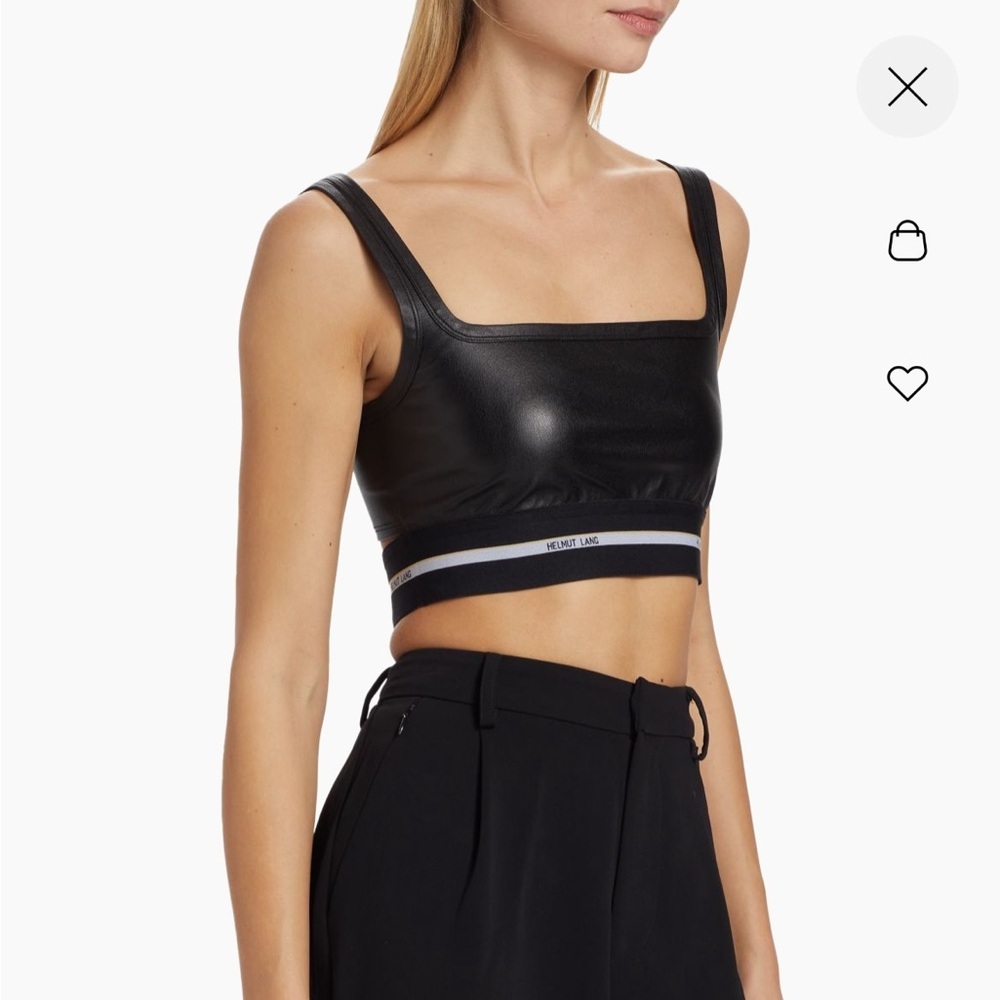 Helmut Lang Black Crop Top Logo Band Faux Leather Cotton Spandex - Picture 4 of 12